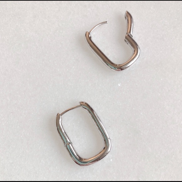 S925 geometric big oval hoop earrings - Picture 2 of 8